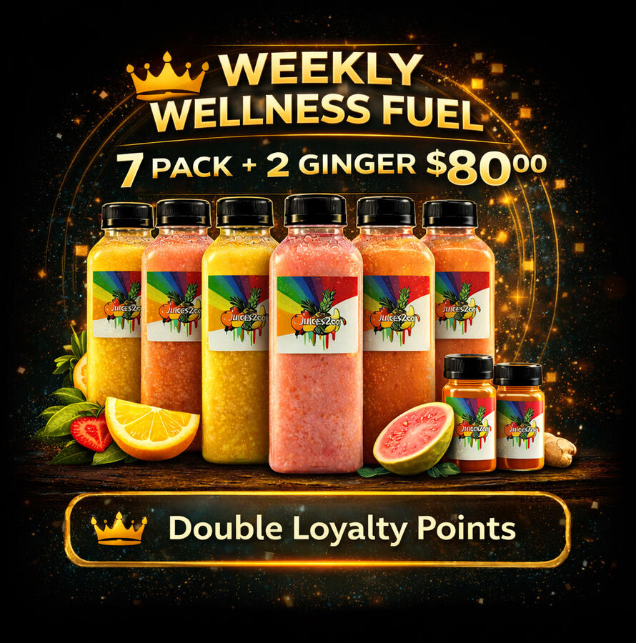 7 × 16oz Bottles + 2 Ginger Shots $80 Weekly Double Loyalty Points Included.