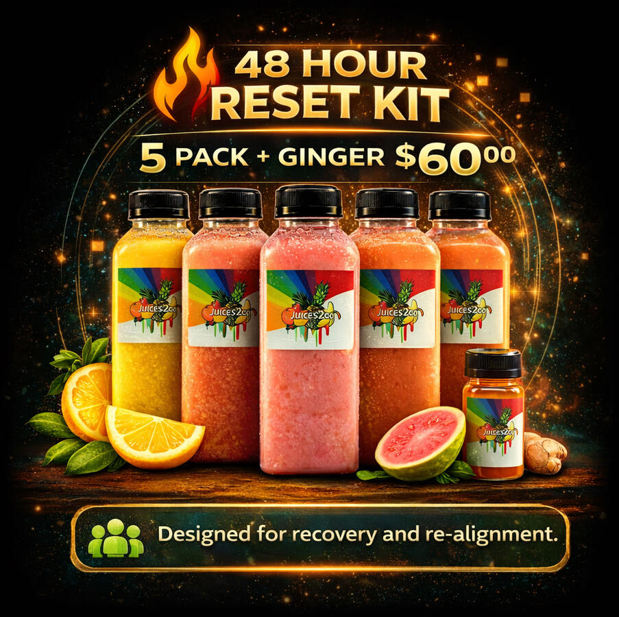 5 × 16oz Bottles + 1 Ginger Shot $60 Weekly Designed for recovery + realignment.