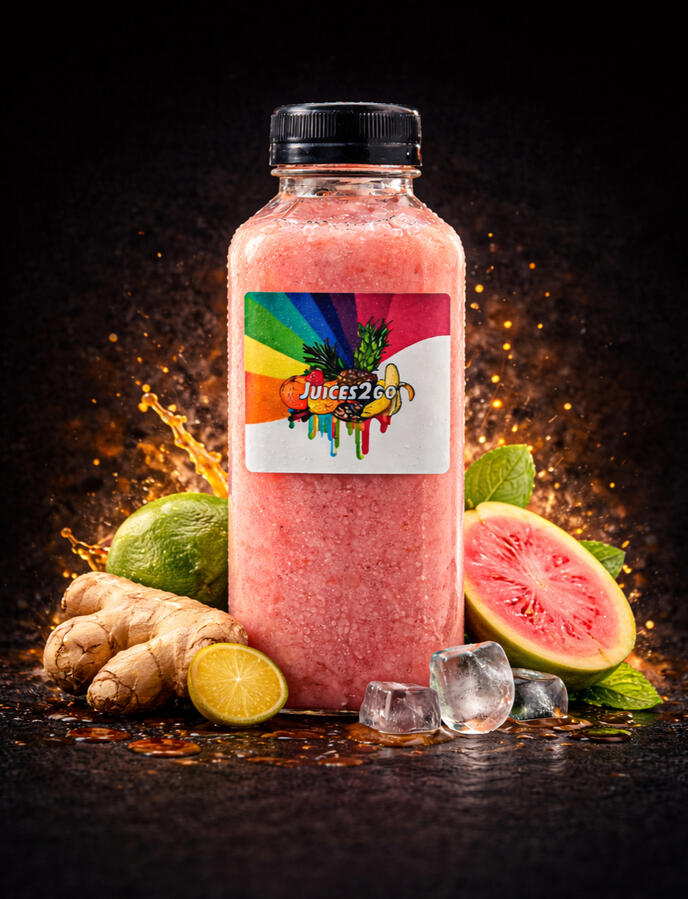 Flavor Profile: Bold • Sweet-Tart • Warming • Island Style What’s Inside: Pink guava Fresh ginger Lime squeeze (optional enhancement) Filtered water Benefits: ✔ Digestive support ✔ Circulation boost ✔ Natural detox support ✔ Anti-inflammatory properties